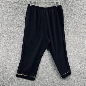 Alfred Dunner Pants Womens 12 Black Cropped Embellished Cuff Beaded Trim Rayon‎